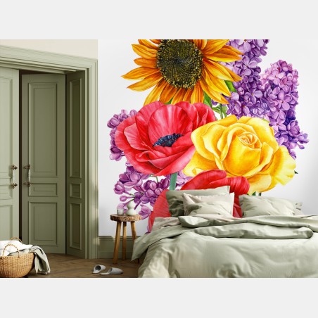 Papier peint bouquet coloré de fleurs d'été – Wallnifity®