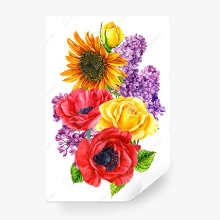 Papier peint bouquet coloré de fleurs d'été – Wallnifity®
