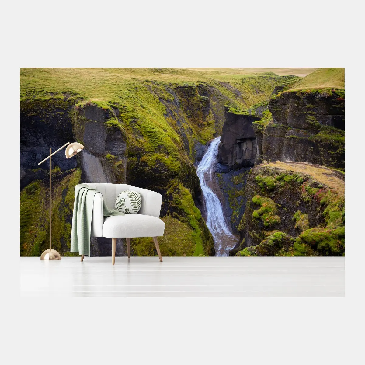 Papier peint paysage de Fjadrargljufur au coucher de soleil en Islande – Wallnifity®