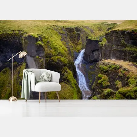 Papier peint paysage de Fjadrargljufur au coucher de soleil en Islande – Wallnifity®