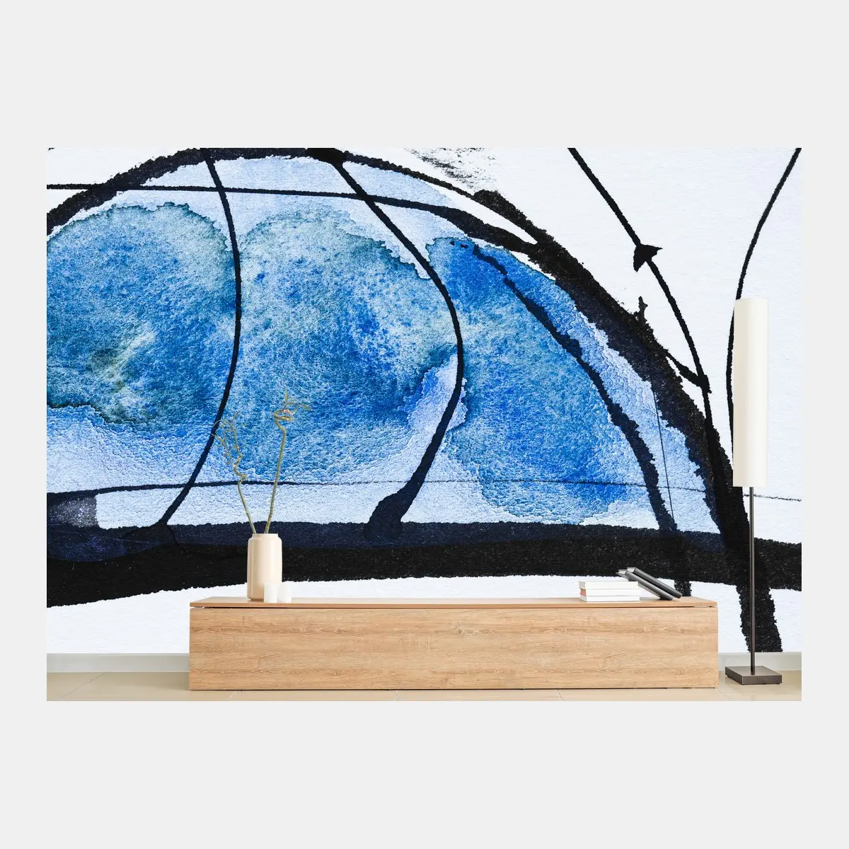 Papier peint abstraction bleue en aquarelle et encre – Wallnifity®