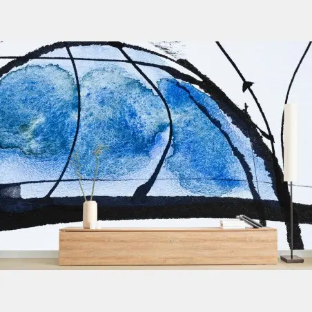 Papier peint abstraction bleue en aquarelle et encre – Wallnifity®