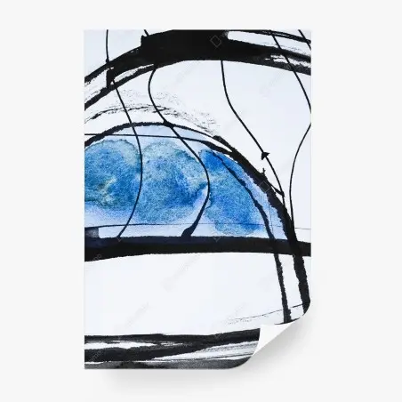 Papier peint abstraction bleue en aquarelle et encre – Wallnifity®