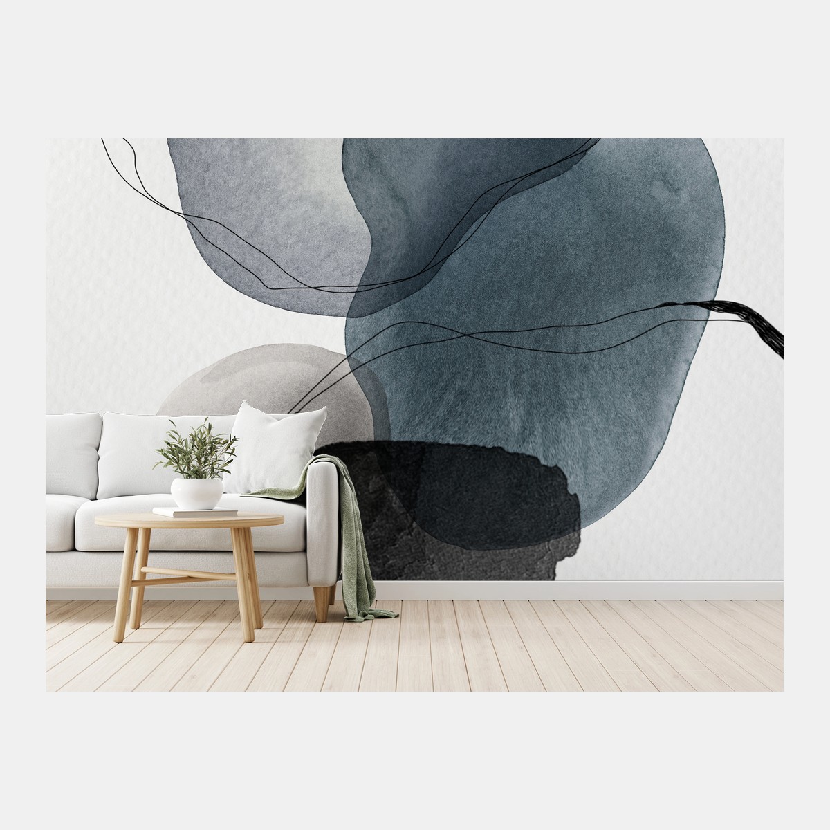 Papier peint composition abstraite aux nuances bleu-gris – Wallnifity®