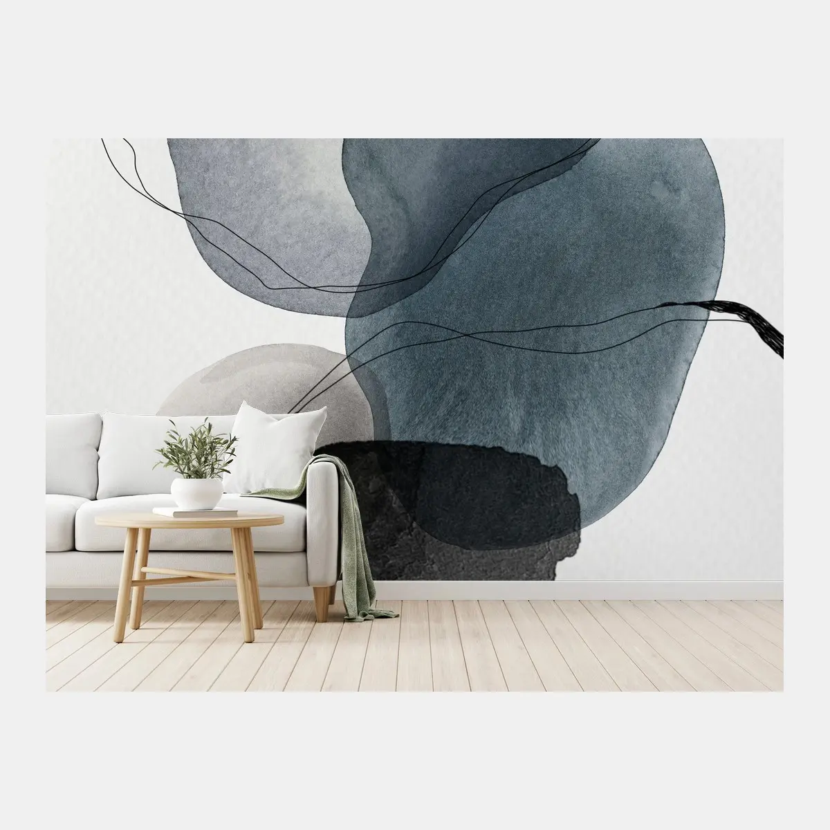 Papier peint composition abstraite aux nuances bleu-gris – Wallnifity®