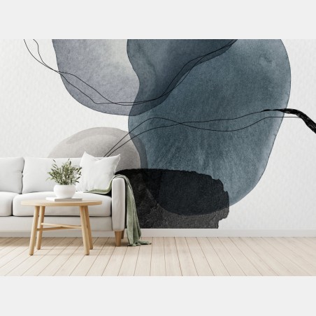 Papier peint composition abstraite aux nuances bleu-gris – Wallnifity®