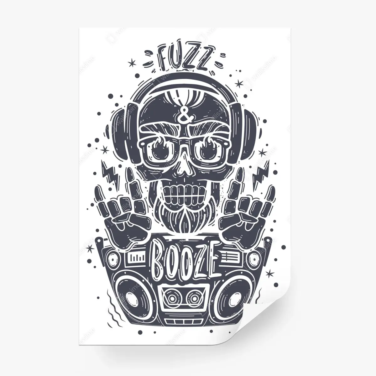Papier peint crâne rock au casque et boombox rétro – Wallnifity®