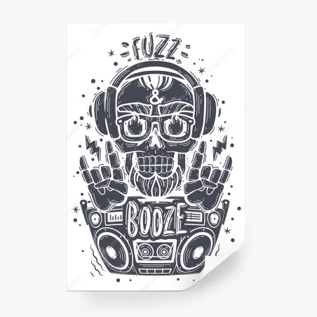Papier peint crâne rock au casque et boombox rétro – Wallnifity®