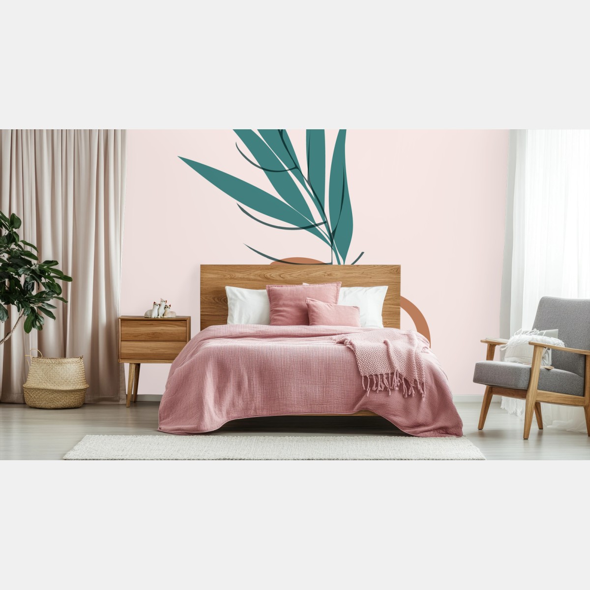 Papier peint vase en terre et feuillage minimaliste – Wallnifity®