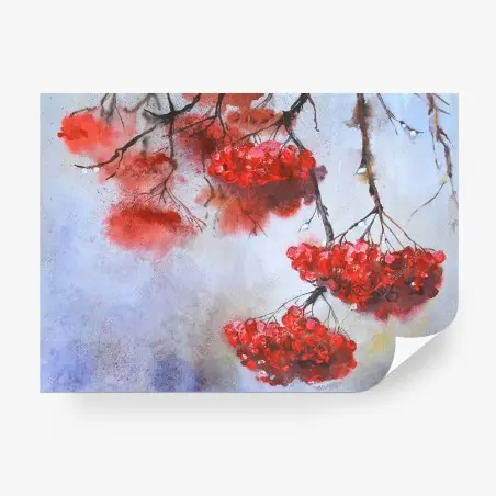Papier peint bouquets de baies rouges en aquarelle – Wallnifity®