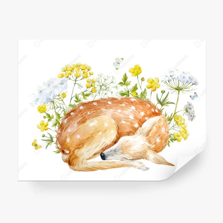 Papier peint faon endormi parmi les fleurs sauvages – Wallnifity®