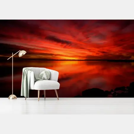 Papier peint coucher de soleil rouge sur le lac – Wallnifity®