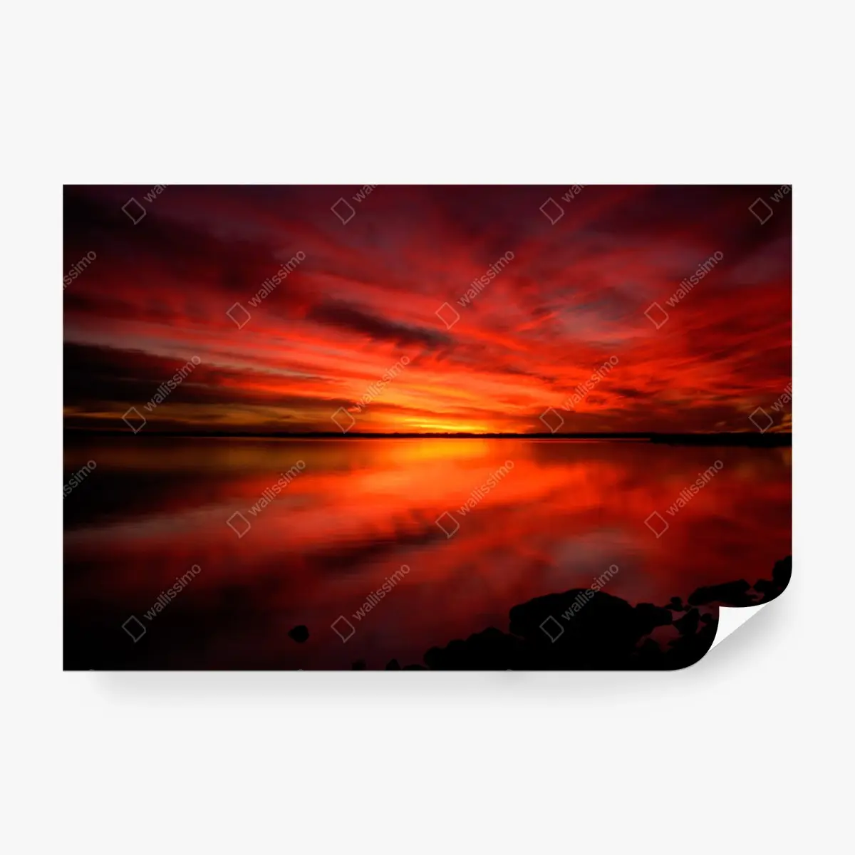 Papier peint coucher de soleil rouge sur le lac – Wallnifity®