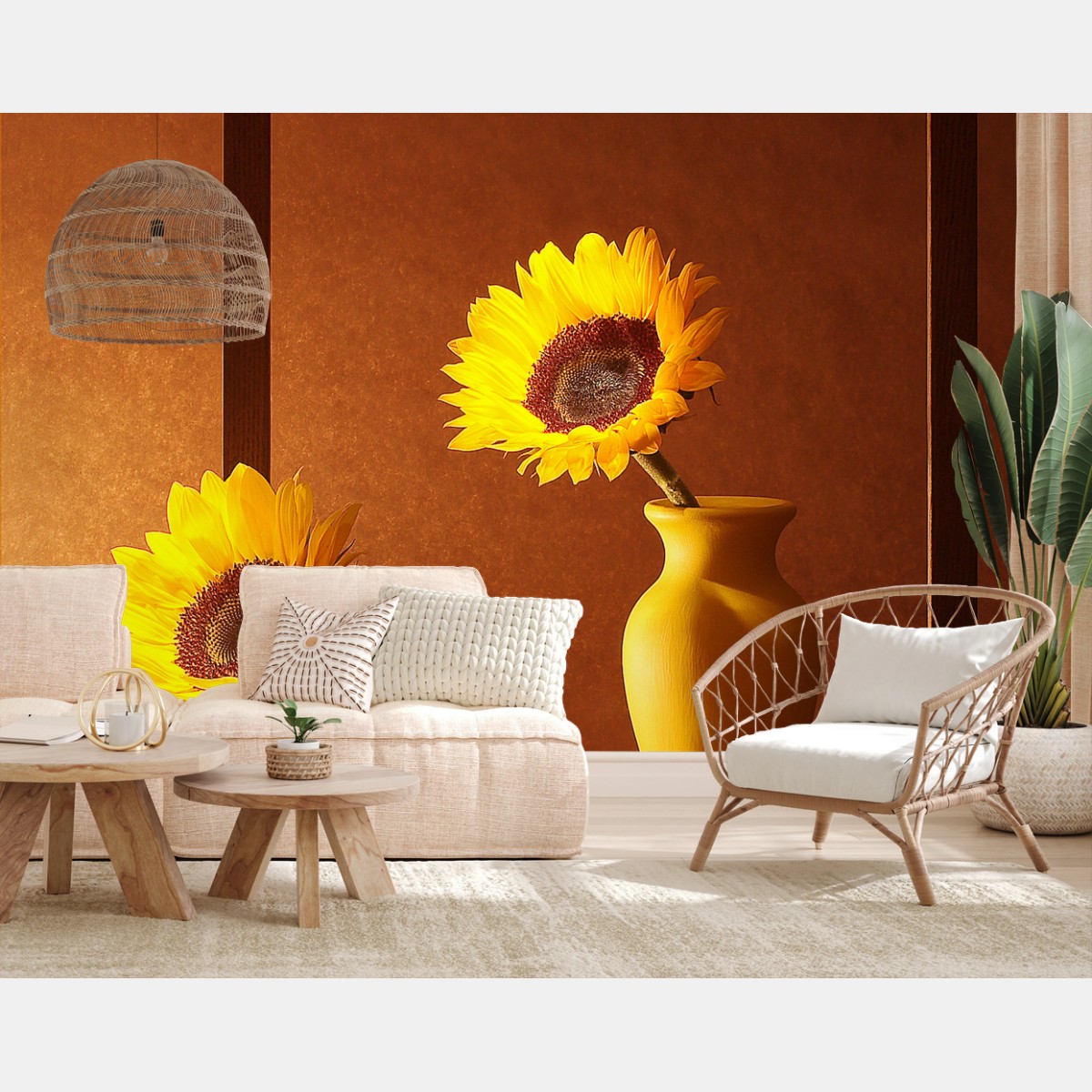 Papier peint tournesols en vase et reflet chaleureux – Wallnifity®