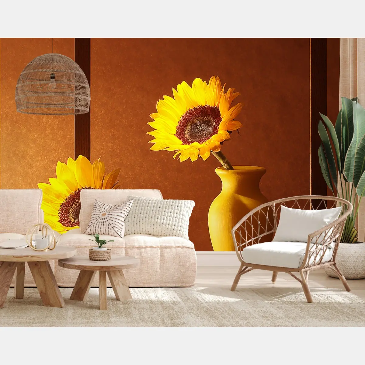 Papier peint tournesols en vase et reflet chaleureux – Wallnifity®