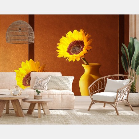 Papier peint tournesols en vase et reflet chaleureux – Wallnifity®