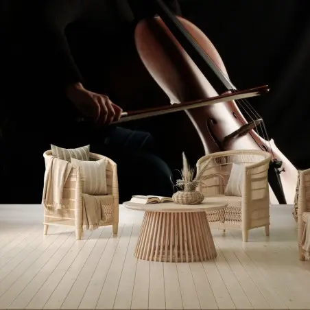 Papier peint silhouette de violoncelliste sous lumière douce – Wallnifity®