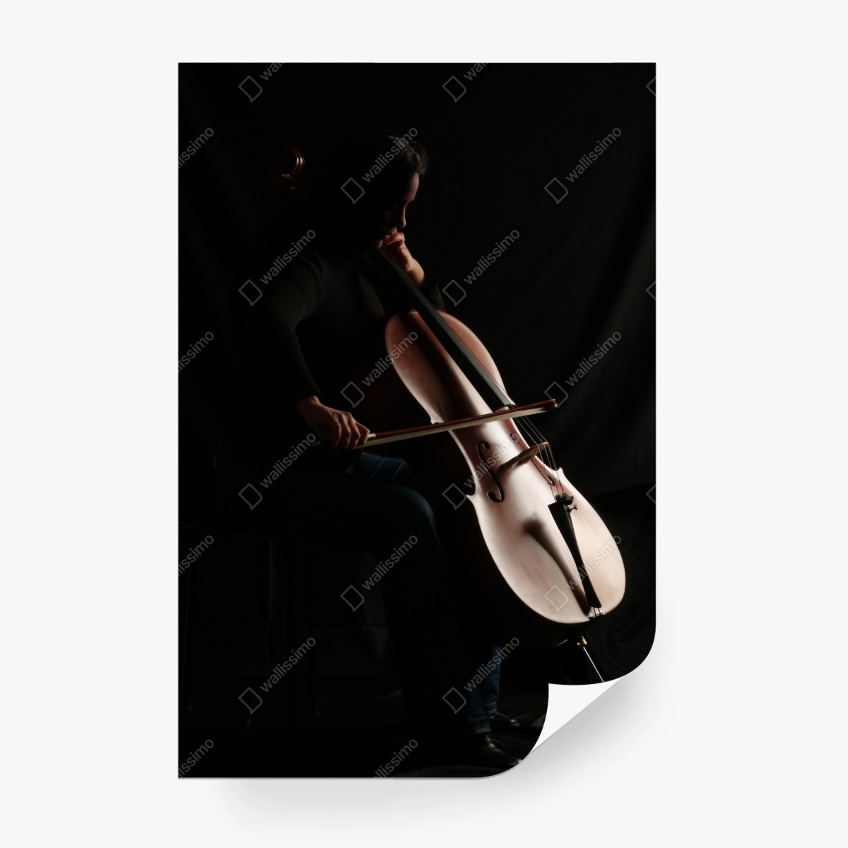 Papier peint silhouette de violoncelliste sous lumière douce – Wallnifity®