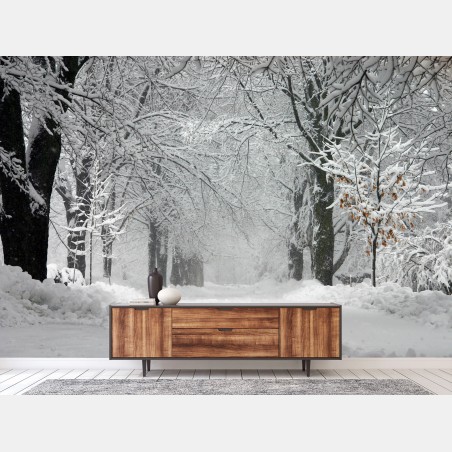 Papier peint allée hivernale enneigée et paisible – Wallnifity®