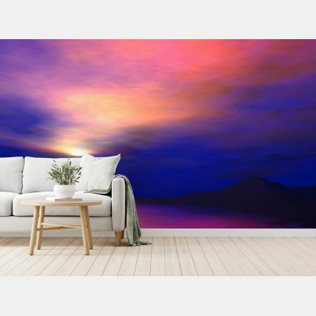 Papier peint crépuscule sur lac et montagnes – Wallnifity®