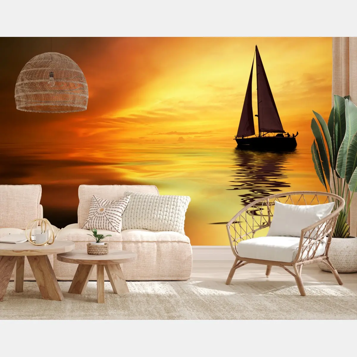 Papier peint voilier au coucher de soleil doré – Wallnifity®