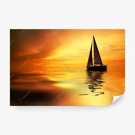 Papier peint voilier au coucher de soleil doré – Wallnifity®
