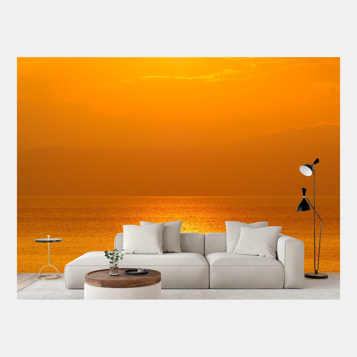 Papier peint reflet doré sur l'océan au coucher du soleil – Wallnifity®