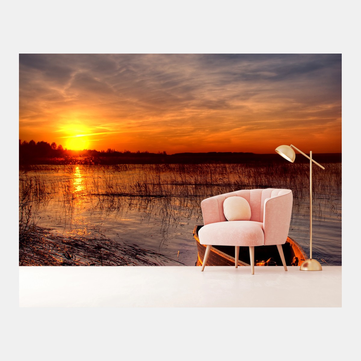 Papier peint coucher de soleil au bord du lac – Wallnifity®