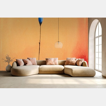 Papier peint fleur bleue minimaliste sur fond orangé – Wallnifity®