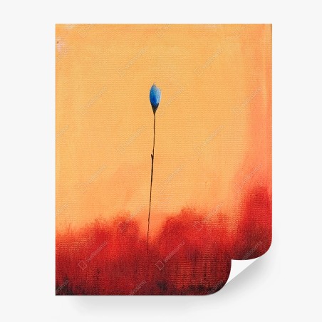 Papier peint fleur bleue minimaliste sur fond orangé – Wallnifity®