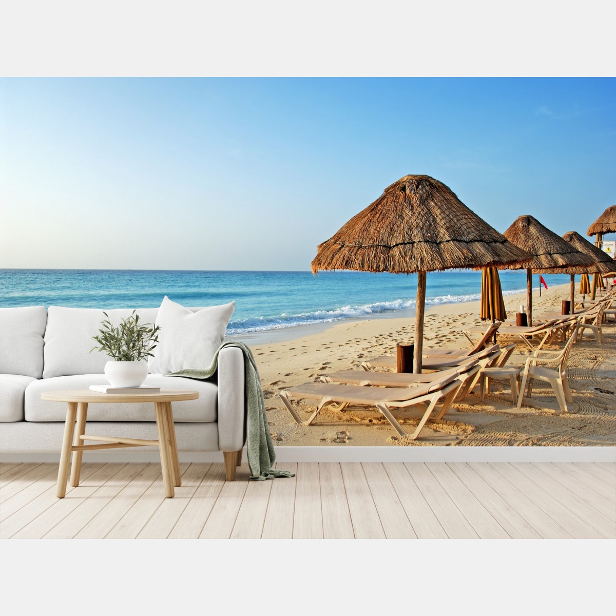 Papier peint plage tranquille aux parasols en paille – Wallnifity®