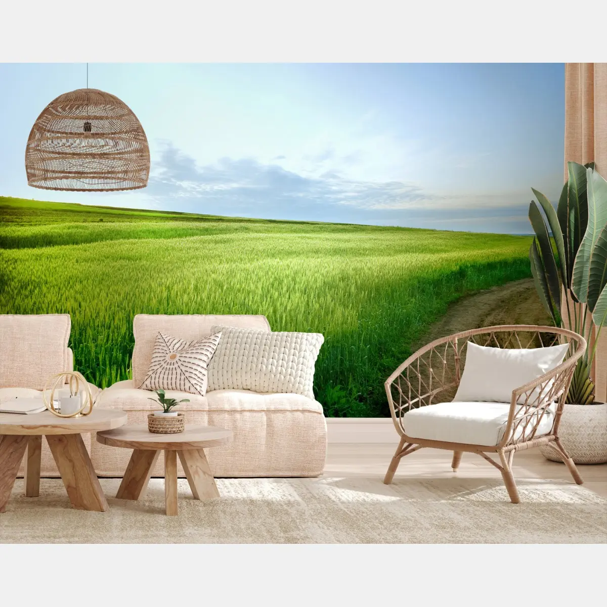 Papier peint paysage champêtre avec chemin et ciel bleu – Wallnifity®