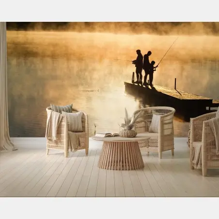 Papier peint silhouettes de pêcheurs au petit matin – Wallnifity®