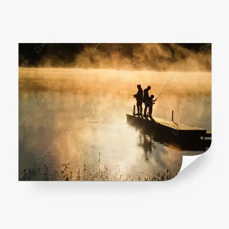 Papier peint silhouettes de pêcheurs au petit matin – Wallnifity®