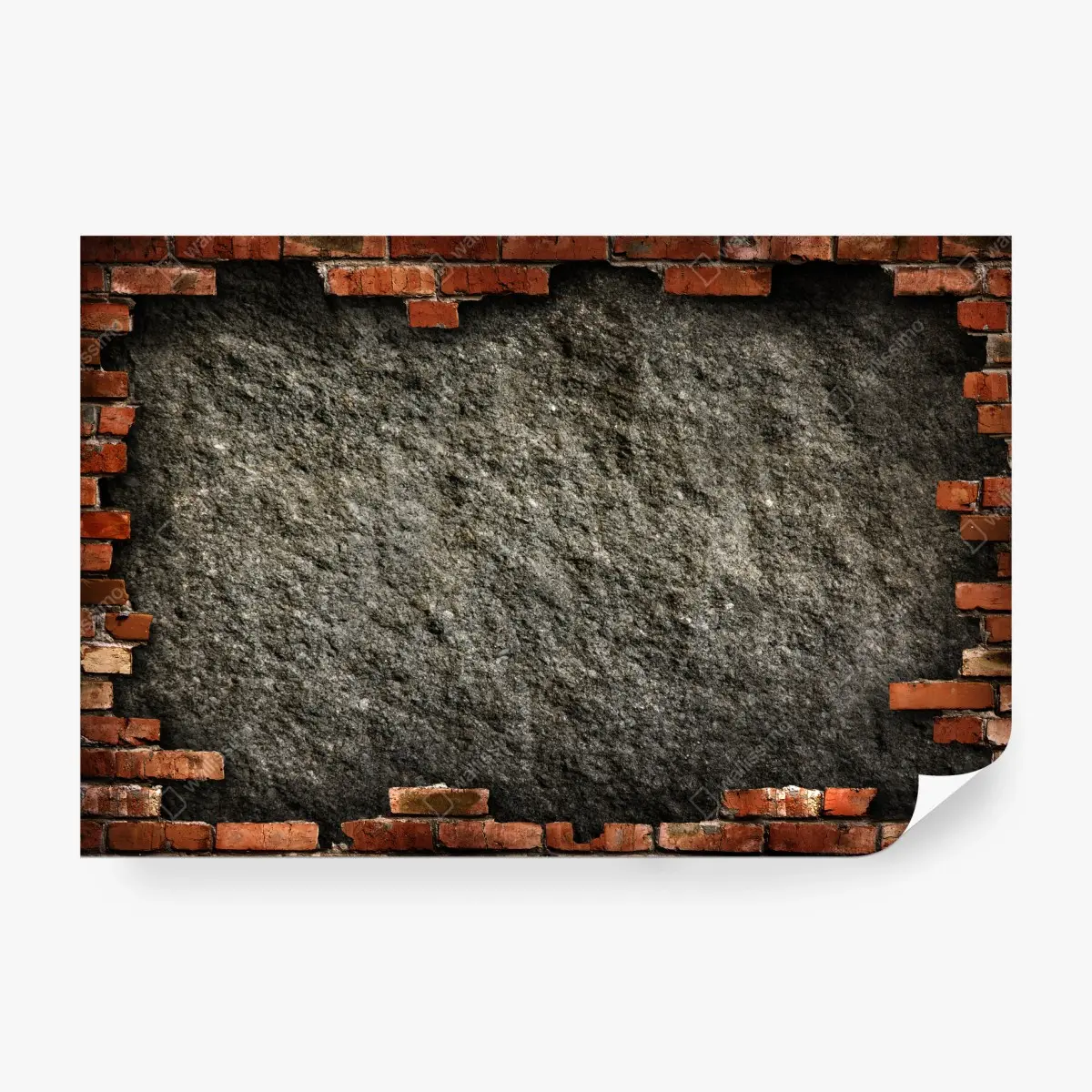Papier peint mur de béton brut encadré de briques rouges – Wallnifity®