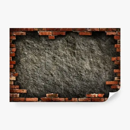 Papier peint mur de béton brut encadré de briques rouges – Wallnifity®