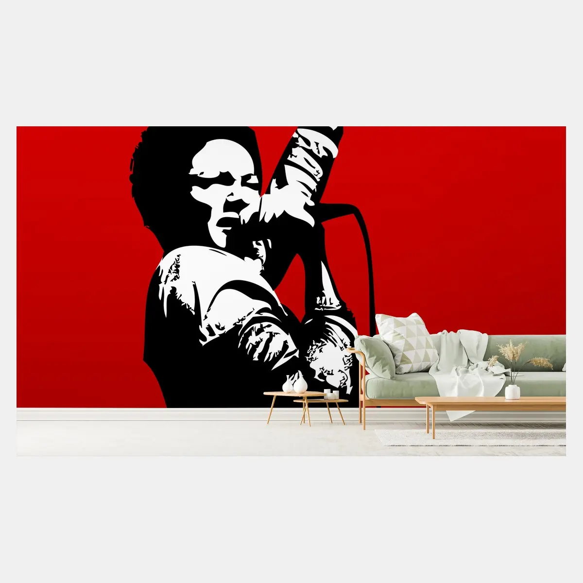 Papier peint icône de chanteur en silhouette sur fond rouge – Wallnifity®