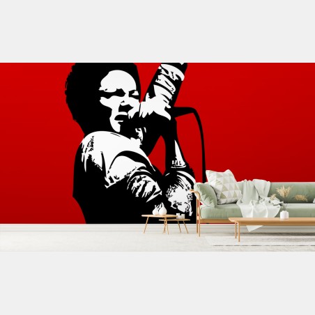 Papier peint icône de chanteur en silhouette sur fond rouge – Wallnifity®