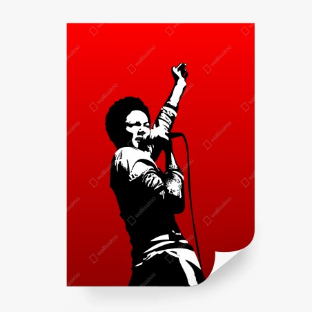 Papier peint icône de chanteur en silhouette sur fond rouge – Wallnifity®