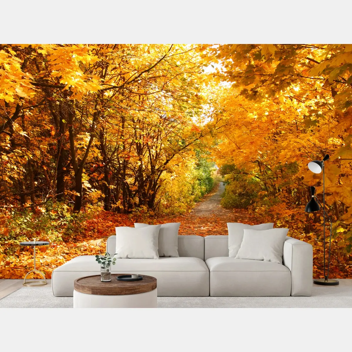 Papier peint chemin d'automne doré – Wallnifity®