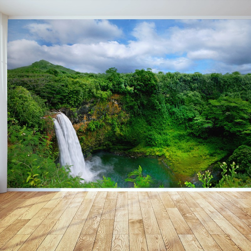 Papier peint cascade tropicale d'Hawaï au cœur de verdure – Wallnifity® Papier peint cascade tropicale d'Hawaï au cœur de verdure – Wallnifity®