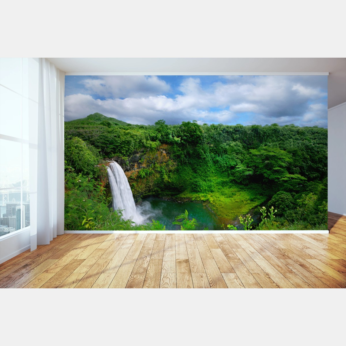 Papier peint cascade tropicale d'Hawaï au cœur de verdure – Wallnifity® Papier peint cascade tropicale d'Hawaï au cœur de verdure – Wallnifity®