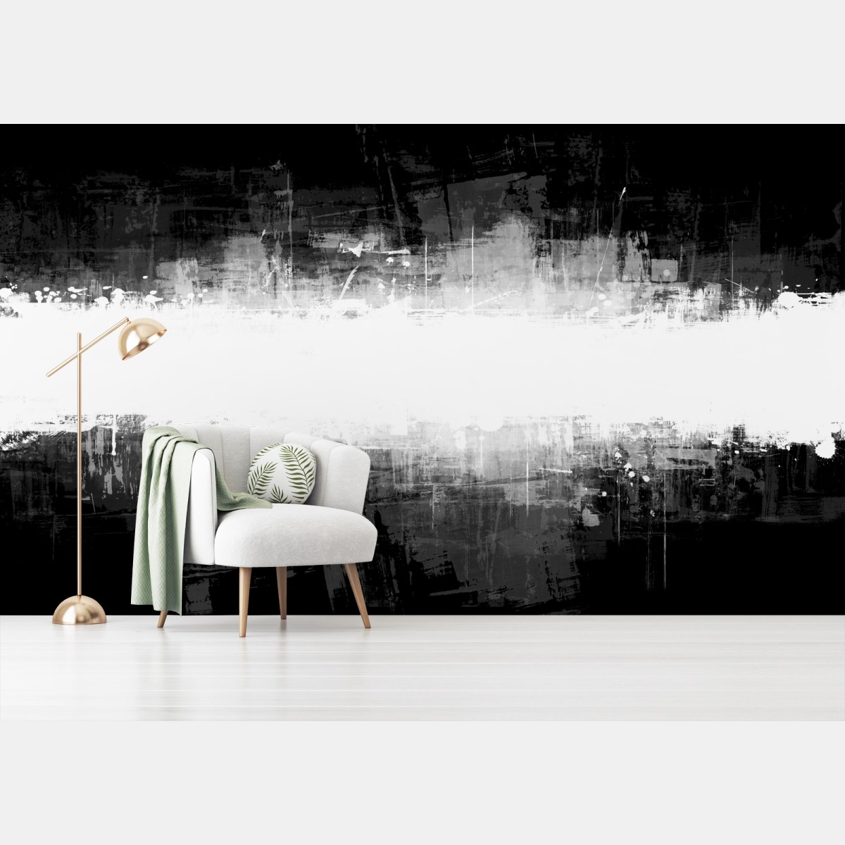 Papier peint bande blanche abstraite sur fond noir – Wallnifity® Papier peint bande blanche abstraite sur fond noir – Wallnifity®