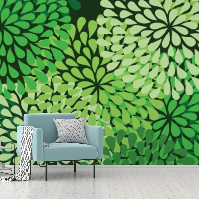 Papier peint bouquets graphiques de feuilles vertes – Wallnifity® Papier peint bouquets graphiques de feuilles vertes – Wallnifity®