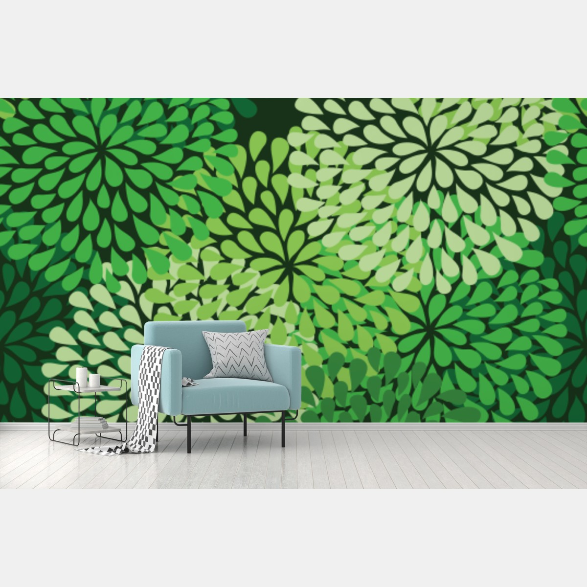 Papier peint bouquets graphiques de feuilles vertes – Wallnifity® Papier peint bouquets graphiques de feuilles vertes – Wallnifity®