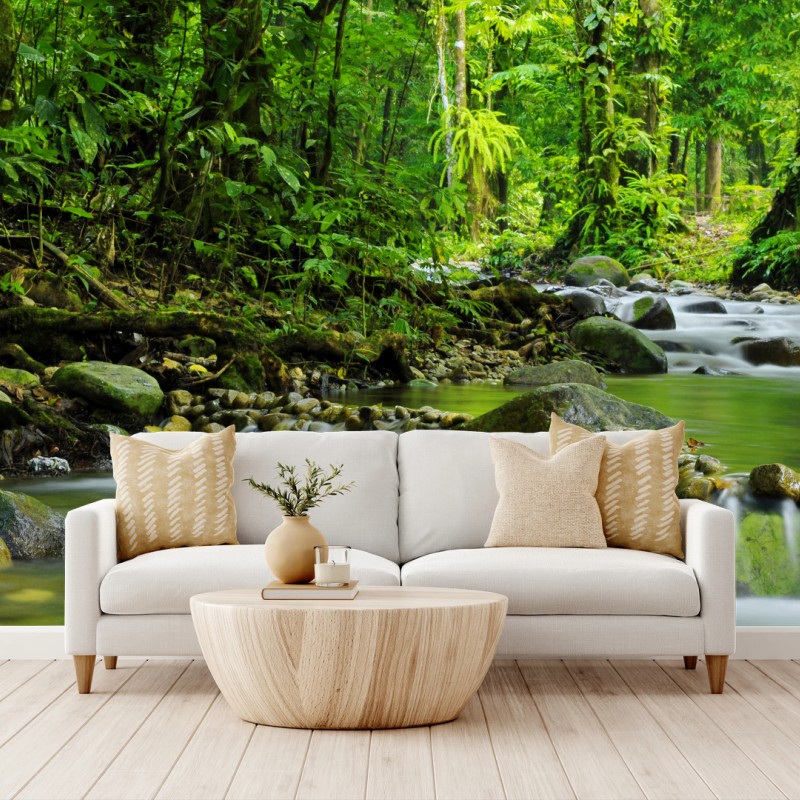 Papier peint rivière paisible en forêt verdoyante – Wallnifity® Papier peint rivière paisible en forêt verdoyante – Wallnifity®