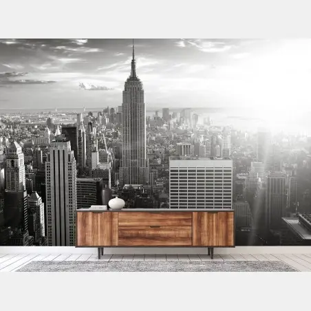 Papier peint panorama urbain de New York en noir et blanc – Wallnifity®