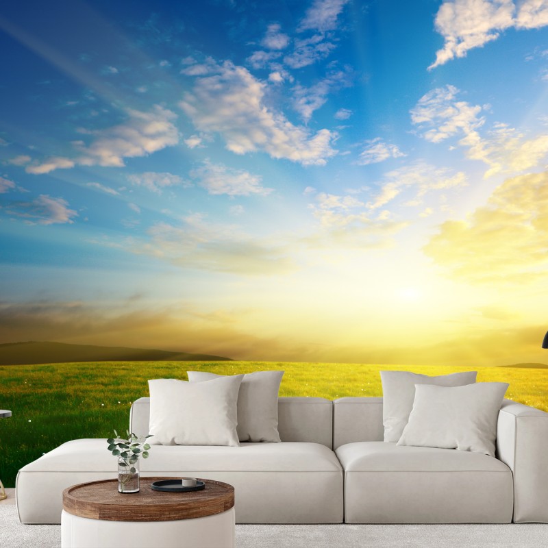 Papier peint prairie au coucher du soleil doré – Wallnifity® Papier peint prairie au coucher du soleil doré – Wallnifity®