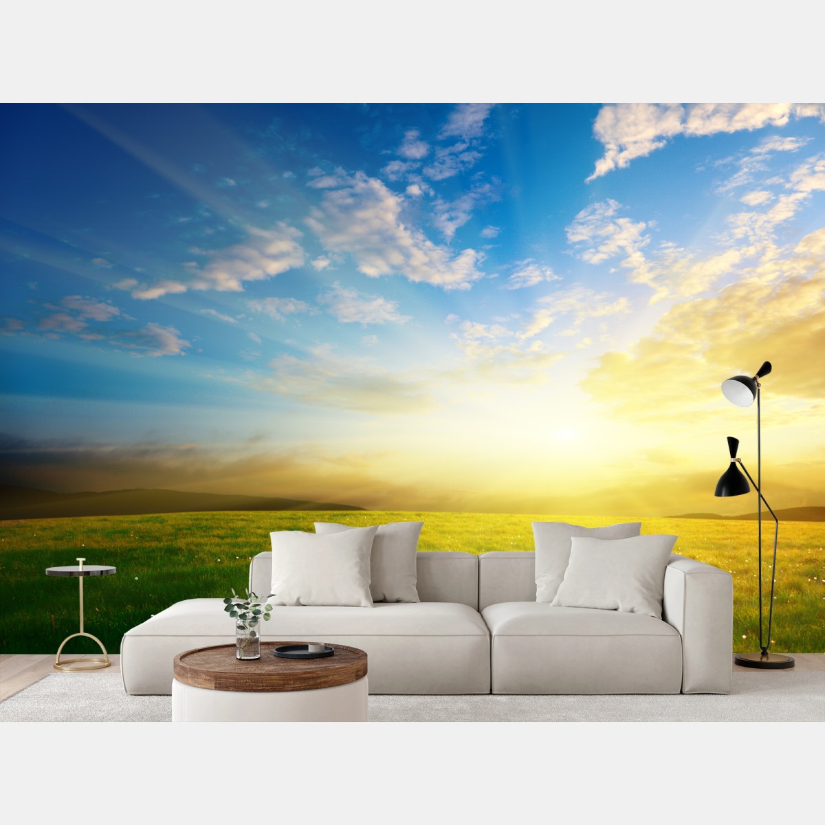 Papier peint prairie au coucher du soleil doré – Wallnifity® Papier peint prairie au coucher du soleil doré – Wallnifity®
