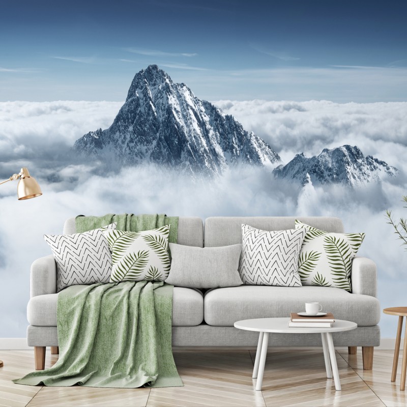 Papier peint sommet enneigé émergeant d'une mer de nuages – Wallnifity® Papier peint sommet enneigé émergeant d'une mer de nuages – Wallnifity®